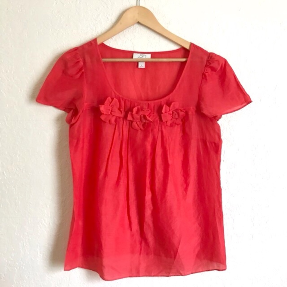 Beautiful LOFT Red Cotton Silk Blouse Small